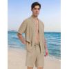 MoFiz Men’s Linen Sets 2 Pieces Summer Vacation Party Beach Outfits Short Sleeve Button Down Shirts and Pants Set(B-khaki)