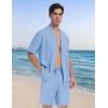 MoFiz Men’s Linen Sets 2 Pieces Summer Vacation Party Beach Outfits Short Sleeve Button Down Shirts and Pants Set(B-light Blue)