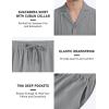 MoFiz Men’s Linen Sets 2 Pieces Summer Vacation Party Beach Outfits Short Sleeve Button Down Shirts and Pants Set(B-light Grey)