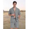 MoFiz Men’s Linen Sets 2 Pieces Summer Vacation Party Beach Outfits Short Sleeve Button Down Shirts and Pants Set(B-light Grey)