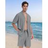 MoFiz Men’s Linen Sets 2 Pieces Summer Vacation Party Beach Outfits Short Sleeve Button Down Shirts and Pants Set(B-light Grey)