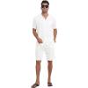 MoFiz Men’s Linen Sets 2 Pieces Summer Vacation Party Beach Outfits Short Sleeve Button Down Shirts and Pants Set(B-white)