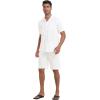 MoFiz Men’s Linen Sets 2 Pieces Summer Vacation Party Beach Outfits Short Sleeve Button Down Shirts and Pants Set(B-white)