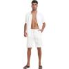 MoFiz Men’s Linen Sets 2 Pieces Summer Vacation Party Beach Outfits Short Sleeve Button Down Shirts and Pants Set(B-white)