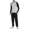 MoFiz Mens Pajama Sets Comfy Long Sleeve Sleepwear Top Solid Pyjama Pants with Pocket 2 Piece Loungewear PJs Sets for Men(Black Grey)
