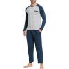 MoFiz Mens Pajama Sets Comfy Long Sleeve Sleepwear Top Solid Pyjama Pants with Pocket 2 Piece Loungewear PJs Sets for Men(Blue Grey)