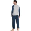 MoFiz Mens Pajama Sets Comfy Long Sleeve Sleepwear Top Solid Pyjama Pants with Pocket 2 Piece Loungewear PJs Sets for Men(Blue Grey)