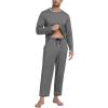 MoFiz Mens Pajama Sets Comfy Long Sleeve Sleepwear Top Solid Pyjama Pants with Pocket 2 Piece Loungewear PJs Sets for Men(B-medium Grey)