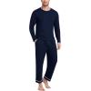 MoFiz Mens Pajama Sets Comfy Long Sleeve Sleepwear Top Solid Pyjama Pants with Pocket 2 Piece Loungewear PJs Sets for Men(B-navy Grey)