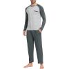 MoFiz Mens Pajama Sets Comfy Long Sleeve Sleepwear Top Solid Pyjama Pants with Pocket 2 Piece Loungewear PJs Sets for Men(Light Grey)