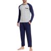 MoFiz Mens Pajama Sets Comfy Long Sleeve Sleepwear Top Solid Pyjama Pants with Pocket 2 Piece Loungewear PJs Sets for Men(Navy Grey)