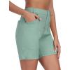 MoFiz Women’s Cotton Bermuda Cargo Shorts 5″ Casual Summer Elastic Waist Trouser Shorts with Pockets(Green)