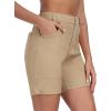 MoFiz Women’s Cotton Bermuda Cargo Shorts 5″ Casual Summer Elastic Waist Trouser Shorts with Pockets(Khaki)