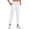 MoFiz Women’s Outdoor Cargo Pants Lightweight Joggers Elastic Waist Athletic Hiking Sweatpants Casual Travel Pant with Pocket(White)