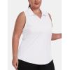 MoFiz Womens Plus Size Tennis Shirts Sleeveless V-Neck Activewear Golf Shirt Lightweight Fast Dry Collared Hiking Polo Tops White 3XL
