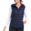 MoFiz Womens Puffer Softshell Vest Hooded Lightweight Insulated Hybrid Down Jacket Full Zip Running Vest(Navy)