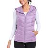 MoFiz Womens Puffer Softshell Vest Hooded Lightweight Insulated Hybrid Down Jacket Full Zip Running Vest(Purple)