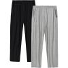 JINSHI Mens Pajama Pants Soft Modal Pajama Bottoms Loose Long Pj Pant Thin Sleepwear Lounge Pants with Pockets 2 Pack(Black/Light Grey)
