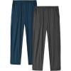 JINSHI Mens Pajama Pants Soft Modal Pajama Bottoms Loose Long Pj Pant Thin Sleepwear Lounge Pants with Pockets 2 Pack(Lake Blue/Dark Grey)