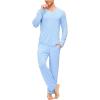 JINSHI Men’s Pajama Sets Sleepwear Nightwear Lightweight Quick Dry Soft 2 Piece Long Sleeve Mens Loungewear Sets with Pocket(A7-sky Blue)