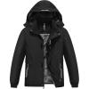 MoFiz Boys Waterproof Skiing Jacket Kids Hooded Fleece Winter Snowboard Jackets Windproof Warm Outerwear with Zip Pockets(Black)