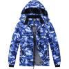 MoFiz Boys Waterproof Skiing Jacket Kids Hooded Fleece Winter Snowboard Jackets Windproof Warm Outerwear with Zip Pockets(Print Blue)