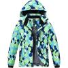 MoFiz Boys Waterproof Skiing Jacket Kids Hooded Fleece Winter Snowboard Jackets Windproof Warm Outerwear with Zip Pockets(Print Green)