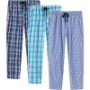MoFiz Mens Cotton Pajama Pants Lightweight Lounge Sleep Plaid Bottoms with Pockets Drawstring(D-3 Pack)