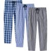 MoFiz Mens Cotton Pajama Pants Lightweight Lounge Sleep Plaid Bottoms with Pockets Drawstring(G-3 Pack)