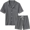 MoFiz Men’s Cotton Pajamas Sets Sleepwear Short Sleeve Button Down Shirt and Pants Loungewear Soft Pjs Lounge Set(Dark Grey)