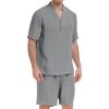 MoFiz Men’s Linen Sets 2 Pieces Summer Vacation Party Beach Outfits Short Sleeve Button Down Shirts and Pants Set(A-light Grey)