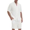 MoFiz Men’s Linen Sets 2 Pieces Summer Vacation Party Beach Outfits Short Sleeve Button Down Shirts and Pants Set(B-beige)