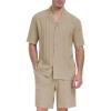 MoFiz Men’s Linen Sets 2 Pieces Summer Vacation Party Beach Outfits Short Sleeve Button Down Shirts and Pants Set(B-khaki)