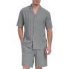 MoFiz Men’s Linen Sets 2 Pieces Summer Vacation Party Beach Outfits Short Sleeve Button Down Shirts and Pants Set(B-light Grey)
