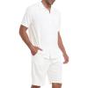 MoFiz Men’s Linen Sets 2 Pieces Summer Vacation Party Beach Outfits Short Sleeve Button Down Shirts and Pants Set(B-white)