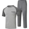 MoFiz Mens Pajama Set Pjs Sleepwear Nightwear Lightweight Quick Dry Soft Short Sleeve Summer Pjs Sleep Set With Pocket(A03-dark Gray + Light Grey)