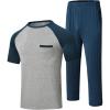 MoFiz Mens Pajama Set Pjs Sleepwear Nightwear Lightweight Quick Dry Soft Short Sleeve Summer Pjs Sleep Set With Pocket(A04-royal Blue + Light Grey)