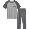 MoFiz Mens Pajama Set Pjs Sleepwear Nightwear Lightweight Quick Dry Soft Short Sleeve Summer Pjs Sleep Set With Pocket(B-dark Gray Set)