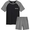 MoFiz Mens Pajama Set Pjs Sleepwear Nightwear Lightweight Quick Dry Soft Short Sleeve V-Neck Summer Pjs Sleep Set With Pocket(Dark Gray + Black)