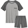 MoFiz Mens Pajama Set Pjs Sleepwear Nightwear Lightweight Quick Dry Soft Short Sleeve V-Neck Summer Pjs Sleep Set With Pocket(Dark Gray + Light Grey)