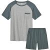 MoFiz Mens Pajama Set Pjs Sleepwear Nightwear Lightweight Quick Dry Soft Short Sleeve V-Neck Summer Pjs Sleep Set With Pocket(Grey Blue + Light Grey)