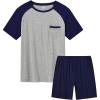 MoFiz Mens Pajama Set Pjs Sleepwear Nightwear Lightweight Quick Dry Soft Short Sleeve V-Neck Summer Pjs Sleep Set With Pocket(Navy Blue +Light Grey)