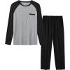 MoFiz Mens Pajama Sets Comfy Long Sleeve Sleepwear Top Solid Pyjama Pants with Pocket 2 Piece Loungewear PJs Sets for Men(Black Grey)