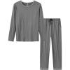 MoFiz Mens Pajama Sets Comfy Long Sleeve Sleepwear Top Solid Pyjama Pants with Pocket 2 Piece Loungewear PJs Sets for Men(B-medium Grey)