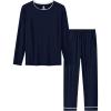 MoFiz Mens Pajama Sets Comfy Long Sleeve Sleepwear Top Solid Pyjama Pants with Pocket 2 Piece Loungewear PJs Sets for Men(B-navy Grey)