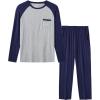 MoFiz Mens Pajama Sets Comfy Long Sleeve Sleepwear Top Solid Pyjama Pants with Pocket 2 Piece Loungewear PJs Sets for Men(Navy Grey)