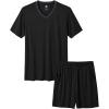 MoFiz Mens Pajamas Set Short Sleeve PJ’s Sleep Lounge Sleepwear Cool Pyjama Summer Sets Comfortable Lightweight(2-black)