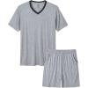 MoFiz Mens Pajamas Set Short Sleeve PJ’s Sleep Lounge Sleepwear Cool Pyjama Summer Sets Comfortable Lightweight(7-light Grey)