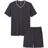MoFiz Mens Pajamas Set Short Sleeve PJ’s Sleep Lounge Sleepwear Cool Pyjama Summer Sets Comfortable Lightweight(Deep Gray)