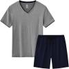MoFiz Mens Pajamas Set Short Sleeve PJ’s Sleep Lounge Sleepwear Cool Pyjama Summer Sets Comfortable Lightweight(Grey-navy-a)
